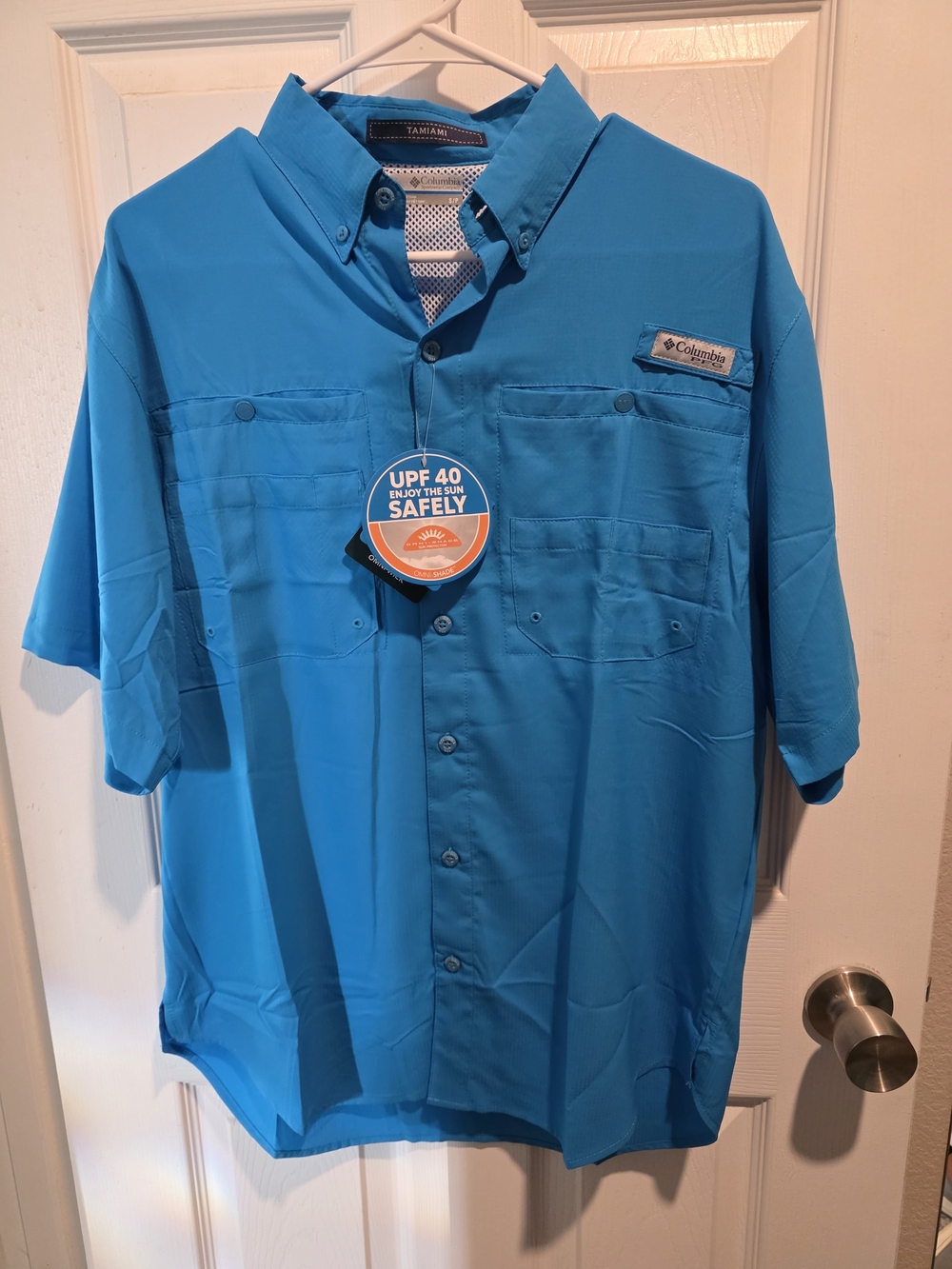 NWT Columbia Men's Short-Sleeve Button-Down Shirt - Bright Blue